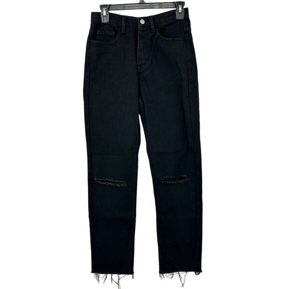 Princess Polly Jeans Womens 4 Black Denim Distressed High Rise Button Fly Grunge - Picture 1 of 8